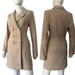 🔥SALE🔥WOMEN‎ DOUBLE-BREASTED COAT WOOL BLEND BEIGE NOTCHED COLLAR LINED JACKET